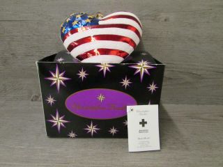 Christopher Radko American Flag Cross Brave Heart Usa Patriotic Glass Ornament