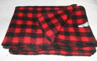 Vintage Kenwood Wool Products Roundup Black Red Wool Blanket 82” X 66”