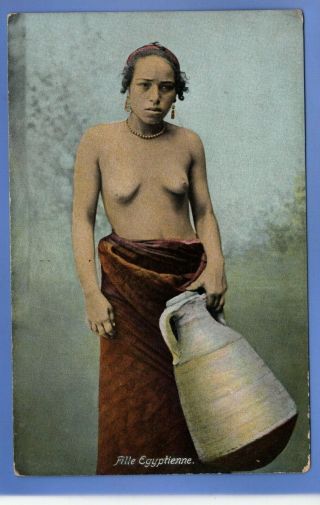 1911c Semi - Nude Egypt Native Beauty Port Said Vintage Postcard