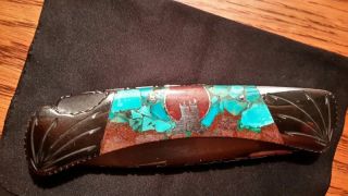 Ghostown Custom Buck Knife Turquoise Coral Dinosaur Bone 3