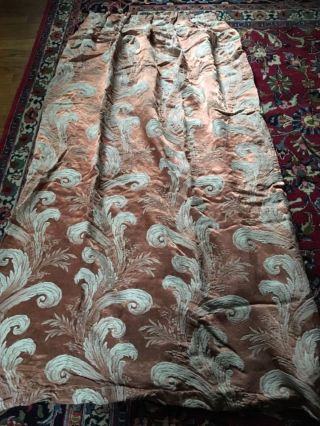 Antique Drapery Panel,  Copper And Cream,  Silk Cotton Damask,  Lined,