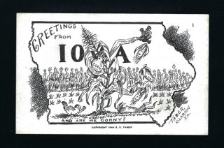 Clarion Iowa Ia 1944 E E Tabor Comic Greeting Pc,  Corn,  Liquor,  Stoneware Jug,