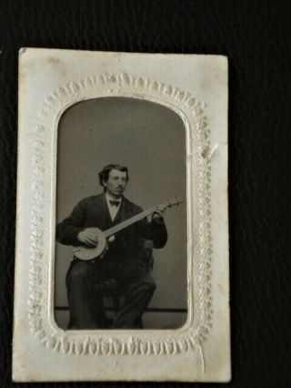 Cdv Tintype Of Man Playing Banjo