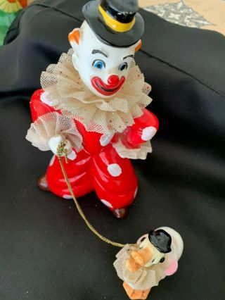 Vintage 7 " Tall Porcelain Ceramic Clown With Duck Figurine With Chain Unique