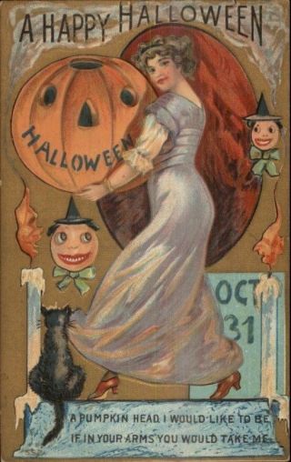 Halloween - Series 552 Woman Huge Jol C1910 Postcard Exc Cond