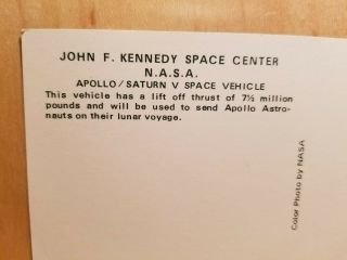W51) Postcard JOHN F KENNEDY SPACE CENTER N.  A.  S.  A.  Apollo/Saturn V Space Vehicle 4
