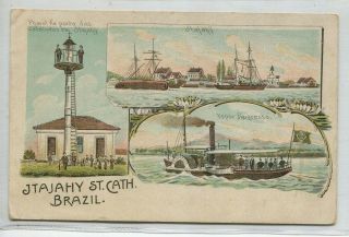 Brazil Lighthouse Gruss Aus Itajahy Old Postcard Brasil Post Card 27557