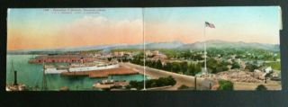 Rare 1912 Hawaiian Territory Folding Panorama Of Honolulu Post Card Pc Uss Logan