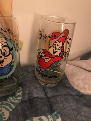 2 Vtg 1985 Alvin and the Chipmunks Glass Tumblers Bagdasarian Hardees 3