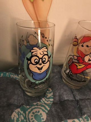 2 Vtg 1985 Alvin and the Chipmunks Glass Tumblers Bagdasarian Hardees 4