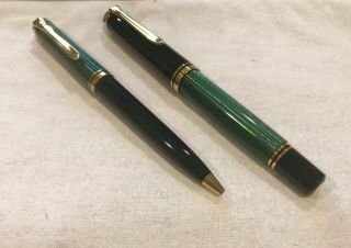 Pelikan M800 Souveran W.  Germany Green&black 14c F Fountain Pen Set Estate