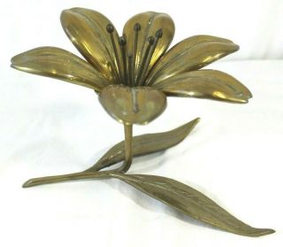 Solid Brass Lotus Flower Ashtray With 6 Removable Petals Mid - Century Decor