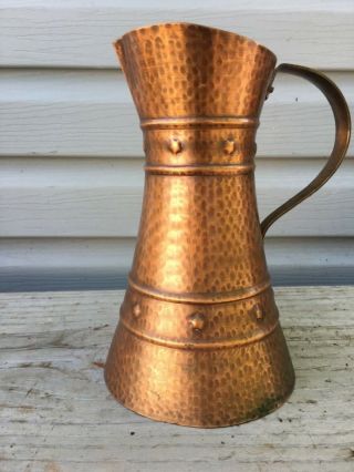 HANDARBEIT Solid COPPER Metal HAMMERED Art Pitcher Vase Urn Made in Germany 2