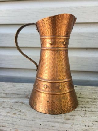 HANDARBEIT Solid COPPER Metal HAMMERED Art Pitcher Vase Urn Made in Germany 5