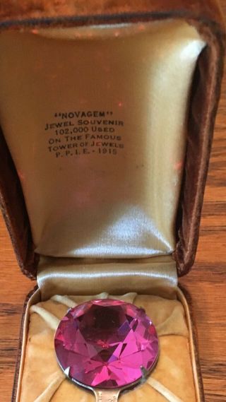 Pink 1 3/8” Souvenir Novagem w/ Case from 1915 Panama Pacific Internat’l Expo 9