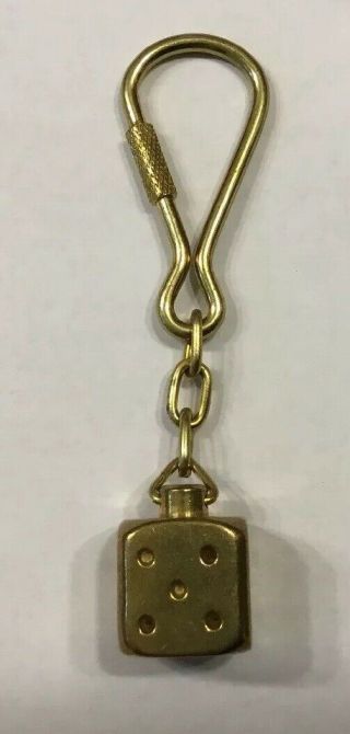 Vintage Solid Brass Dice Key Chain