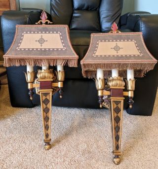 Fine Art Lamps Set Of 2 Wall Sconces Maroon Gold Brown