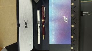 Gold Meisterstuck Mont Blanc 164R Ballpoint Pen w/Case & Box and booklet / refil 3