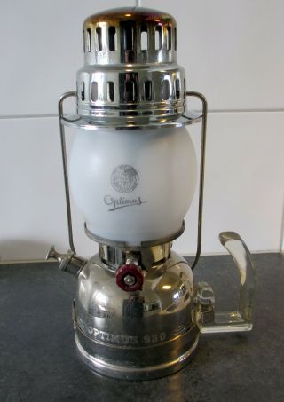Swedish Optimus 930 300 Cp Kerosene Lantern Glass Handle Frosted Glass