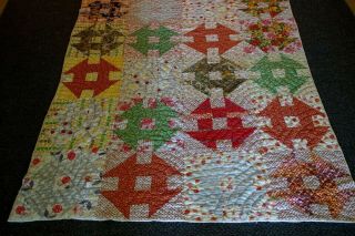 Vintage Patchwork Quilt All Hand Stitched Quilted Feedsack Cutter 58 " X 72 " Old