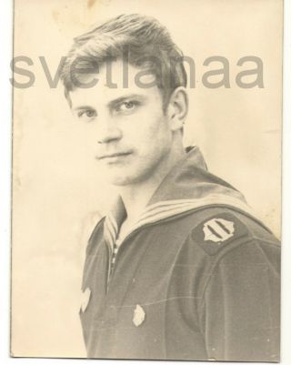 1950s Soviet Sailor Handsome Young Man Guy Boy Military Uniform Vintage Photo
