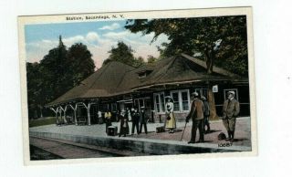 Ny Sacandaga York Antique Post Card Railroad Train Station Depot