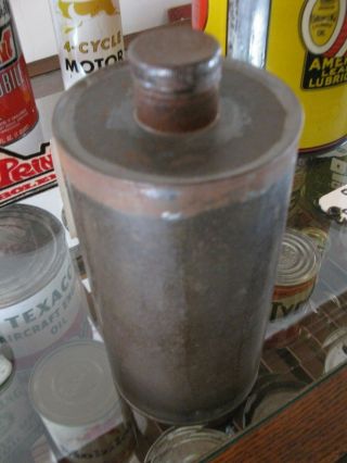 Vintage Early Tin Metal Can With Cap Military? Gunpowder? Shot? Oil ? Steampunk