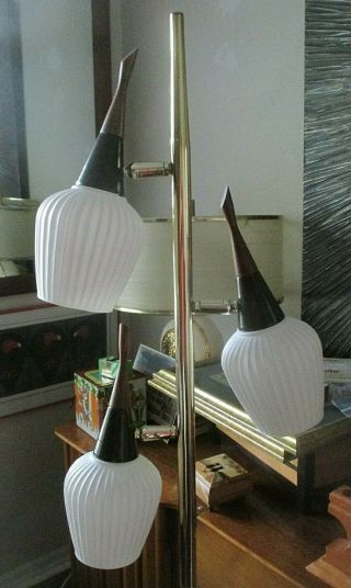 1960s Danish Modern Teak Pole Floor Lamp W/glass Shades Iconic Mcm Nr