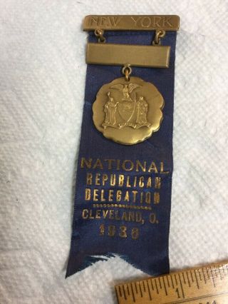 Antique Medal Ribbon National Republican Ny Delegation Cleveland 1936 Convention