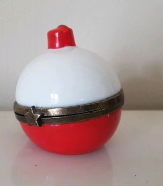Porcelain Hinged Box Red And White Fishing Bobber With Fish Inside