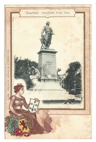 Statue Frans Hals 1586 - 1666 Dutch Painter Haarlem Embossed Postcard Netherlands