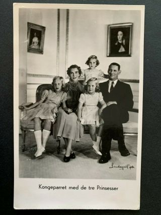 Rppc Postcard Danish Royalty - King Frederik Ix With 3 Princesses Denmark