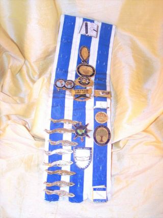 Huge Daughters Of The American Revolution Ribbon W/ 21 Pins Dar,  12 " Tall