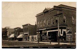 Ne Nebraska Harvard East Side Main Street Opera House Clay County Postcard Rppc