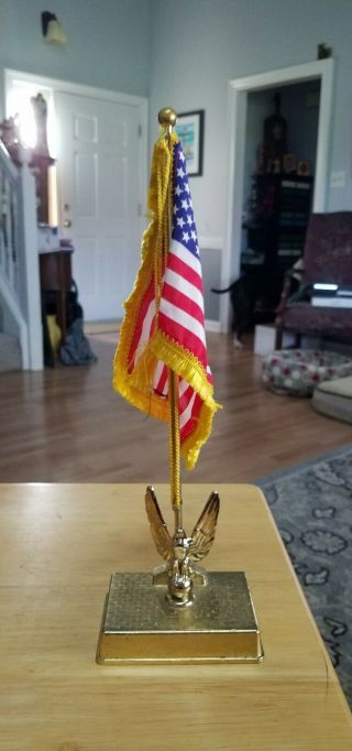 Desktop 50 Star American Flag,  Pole,  And Gold Eagle On Stand