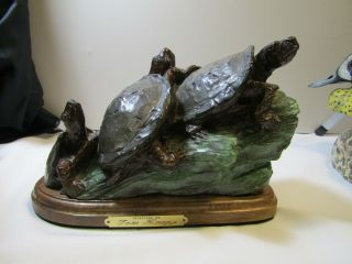 Tom Knapp Bronze Turtles Sculpture On Wood Base W/ Plaque