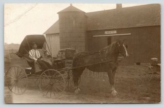 Monticello Wi John? Moritz In Horse & Buggy @ Family Farm Barn & Silo Rppc 1910