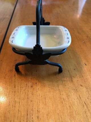 Longaberger Miniature Collector’s Club Stoneware Dish & Wrought Iron Stand Euc