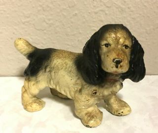 Vintage Cast Iron Dog Cocker Spaniel Figurine Paperweight Black White Hubley?