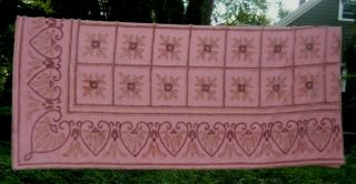 Vintage Chenille Bedspread Cotton Tufted Pale Raspberry Pink & Brown Double