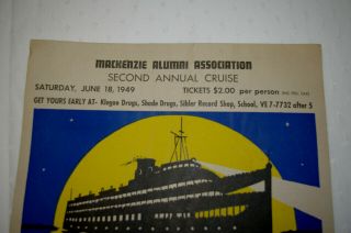 1949 Advertising Poster Mackenzie Alumni Asso Showboat Moonlight S.  S.  Put - in - Bay 4