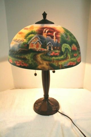2002 Thomas Kinkaid Reverse Painted Table Lamp - Day Dawning