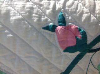Vintage Red Pink Rose Applique Quilt 89 x 74 Handmade by Grandma Lovely Flowers 3