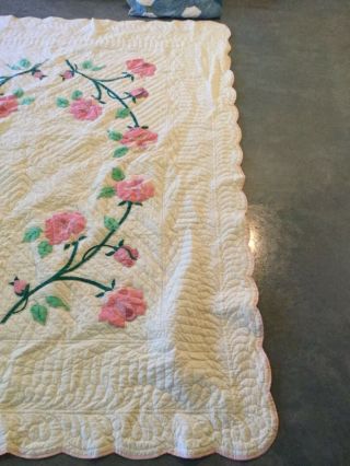 Vintage Red Pink Rose Applique Quilt 89 x 74 Handmade by Grandma Lovely Flowers 6