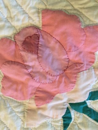Vintage Red Pink Rose Applique Quilt 89 x 74 Handmade by Grandma Lovely Flowers 8