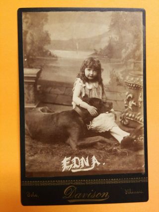 Antique Cabinet Card Of A Little Girl With Her Dog