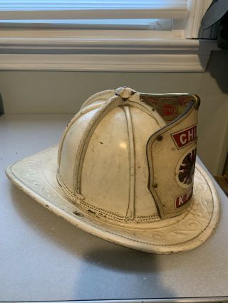 1955 - 56 Cairns & Brother White Leather 5A Firefighter Chief Helmet Keyport NJ 3