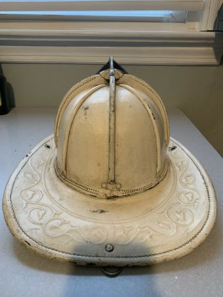 1955 - 56 Cairns & Brother White Leather 5A Firefighter Chief Helmet Keyport NJ 4