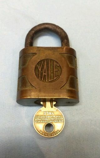 Vintage Yale & Towne Brass Pin Tumbler Padlock With Key