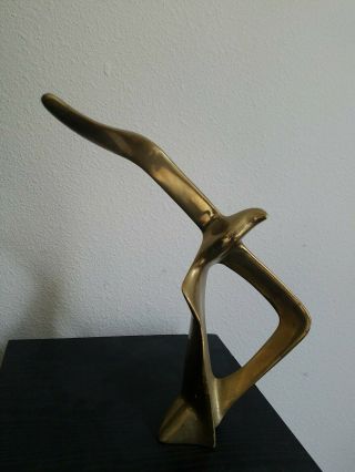Vintage Mid Century Solid Brass Seagull Bird In Flight Sculpture Art Piece